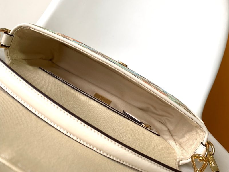 Fendi Baguette White and Multicolour Canvas Bag 27 with FF Embroidery Ghw