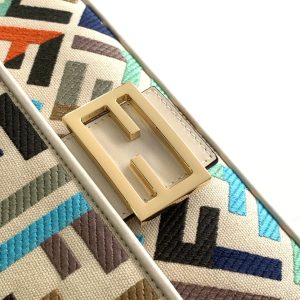 Fendi Baguette White and Multicolour Canvas Bag 27 with FF Embroidery Ghw