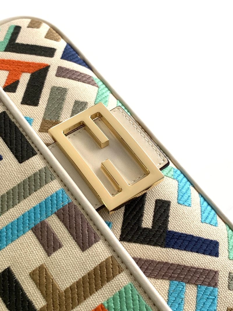 Fendi Baguette White and Multicolour Canvas Bag 27 with FF Embroidery Ghw