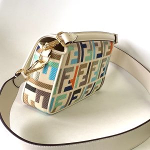 Fendi Baguette White and Multicolour Canvas Bag 27 with FF Embroidery Ghw