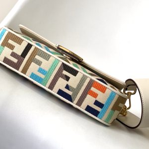 Fendi Baguette White and Multicolour Canvas Bag 27 with FF Embroidery Ghw