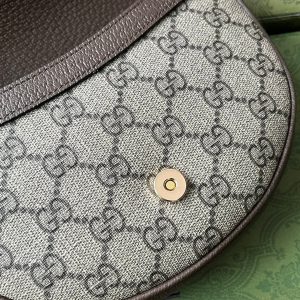 OPHIDIA MINI SHOULDER BAG 20 WITH WEB IN BEIGE EBONY CANVAS MIX BROWN CALFSKIN