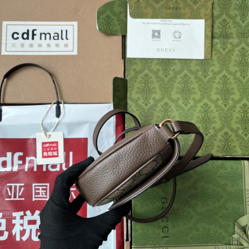 OPHIDIA MINI SHOULDER BAG 20 WITH WEB IN BEIGE EBONY CANVAS MIX BROWN CALFSKIN