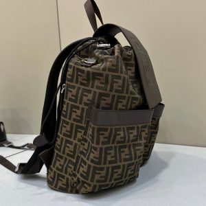 FendiI STRIKE 41 MEDIUM FF MOCHA BROWN JACQUARD FABRIC BACKPACK
