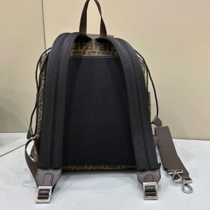 FendiI STRIKE 41 MEDIUM FF MOCHA BROWN JACQUARD FABRIC BACKPACK