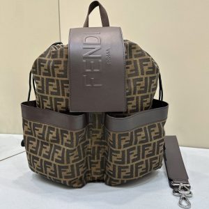 FendiI STRIKE 41 MEDIUM FF MOCHA BROWN JACQUARD FABRIC BACKPACK