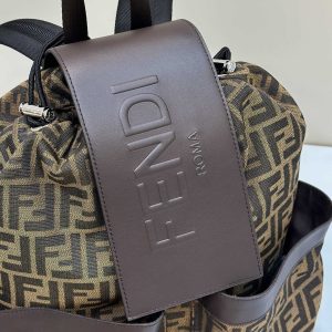 FendiI STRIKE 41 MEDIUM FF MOCHA BROWN JACQUARD FABRIC BACKPACK