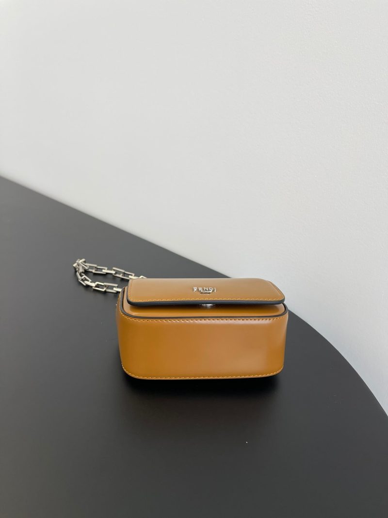 FendiI MINI FIRST SIGHT 13 BAG IN COPPER BROWN CALFSKIN WITH SILVER HARDWARE