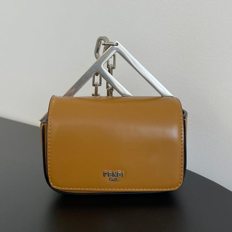 FendiI MINI FIRST SIGHT 13 BAG IN COPPER BROWN CALFSKIN WITH SILVER HARDWARE