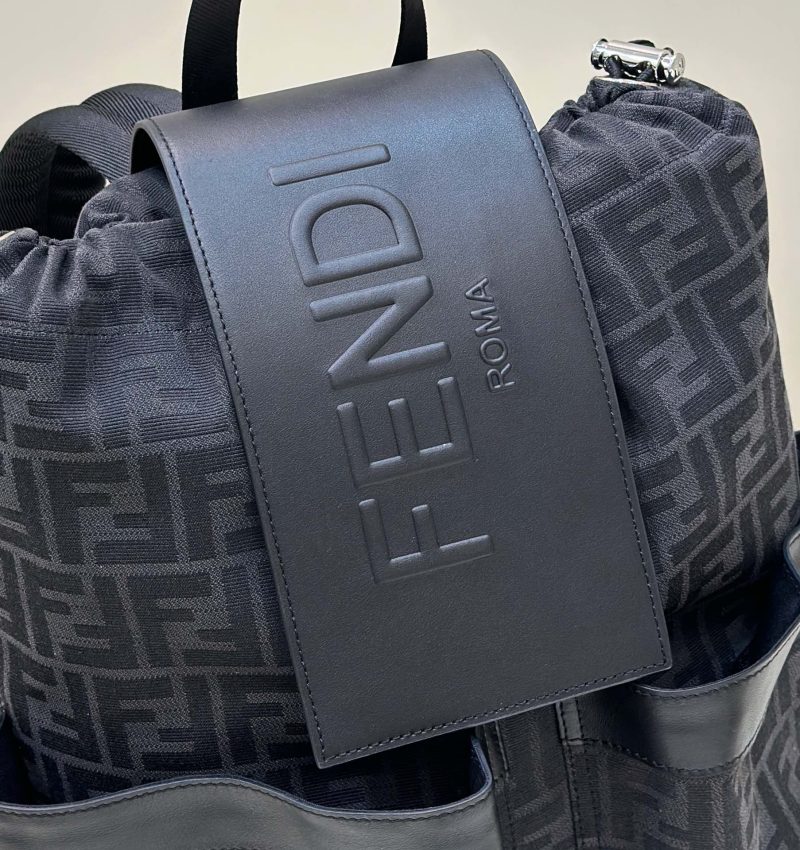 FendiI STRIKE 41 MEDIUM FF BLACK JACQUARD FABRIC BACKPACK