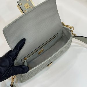 BAGUETTE WITH FF MOTIF 27 IN BITTER JACQUARD FABRIC GOLD HARDWARE