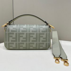 BAGUETTE WITH FF MOTIF 27 IN BITTER JACQUARD FABRIC GOLD HARDWARE