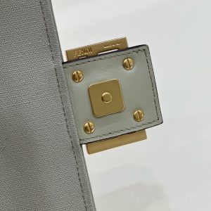 BAGUETTE WITH FF MOTIF 27 IN BITTER JACQUARD FABRIC GOLD HARDWARE