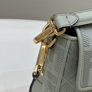 BAGUETTE WITH FF MOTIF 27 IN BITTER JACQUARD FABRIC GOLD HARDWARE