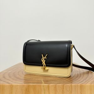 YSL Solferino Small Satchel Bag Black mix Beige Gold Calfskin 339470