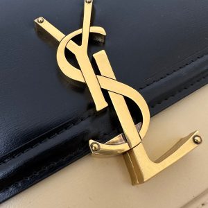 YSL Solferino Small Satchel Bag Black mix Beige Gold Calfskin 339470