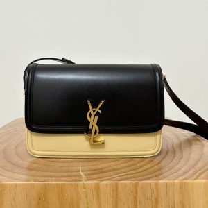 YSL Solferino Small Satchel Bag Black mix Beige Gold Calfskin 339470
