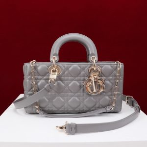 medium lady d-joy 26 grey lambskin