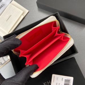 CC A3185 Zipper Coin Purse White Caviar GHW 193265