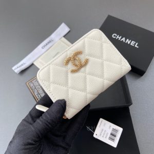 CC A3185 Zipper Coin Purse White Caviar GHW 193265