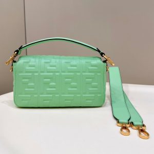 BAGUETTE WITH FF MOTIF 27 IN DE YORK GREEN SOFT LAMBSKIN GOLD HARDWARE