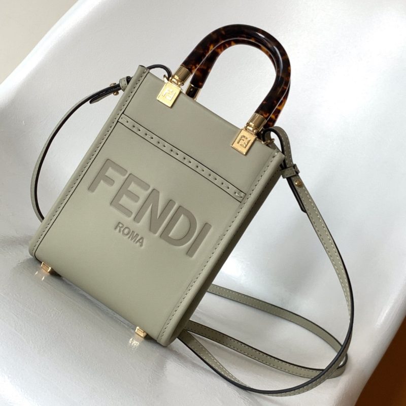Fendi Mini Sunshine Shopper Bag 18 Light Grey Leather
