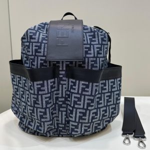 FendiI STRIKE LARGE 46 FF MIDNIGHT BLUE JACQUARD FABRIC BACKPACK