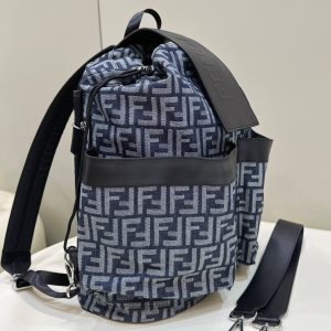 FendiI STRIKE LARGE 46 FF MIDNIGHT BLUE JACQUARD FABRIC BACKPACK