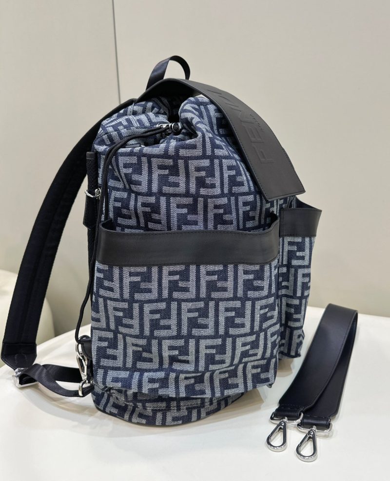 FendiI STRIKE LARGE 46 FF MIDNIGHT BLUE JACQUARD FABRIC BACKPACK