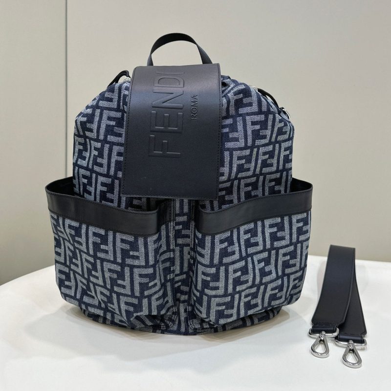 FendiI STRIKE 41 MEDIUM FF MIDNIGHT BLUE JACQUARD FABRIC BACKPACK