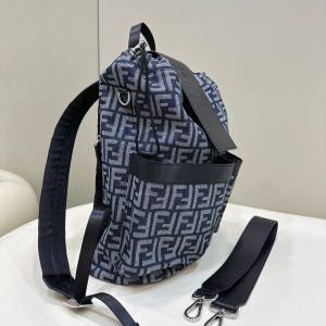 FendiI STRIKE 41 MEDIUM FF MIDNIGHT BLUE JACQUARD FABRIC BACKPACK