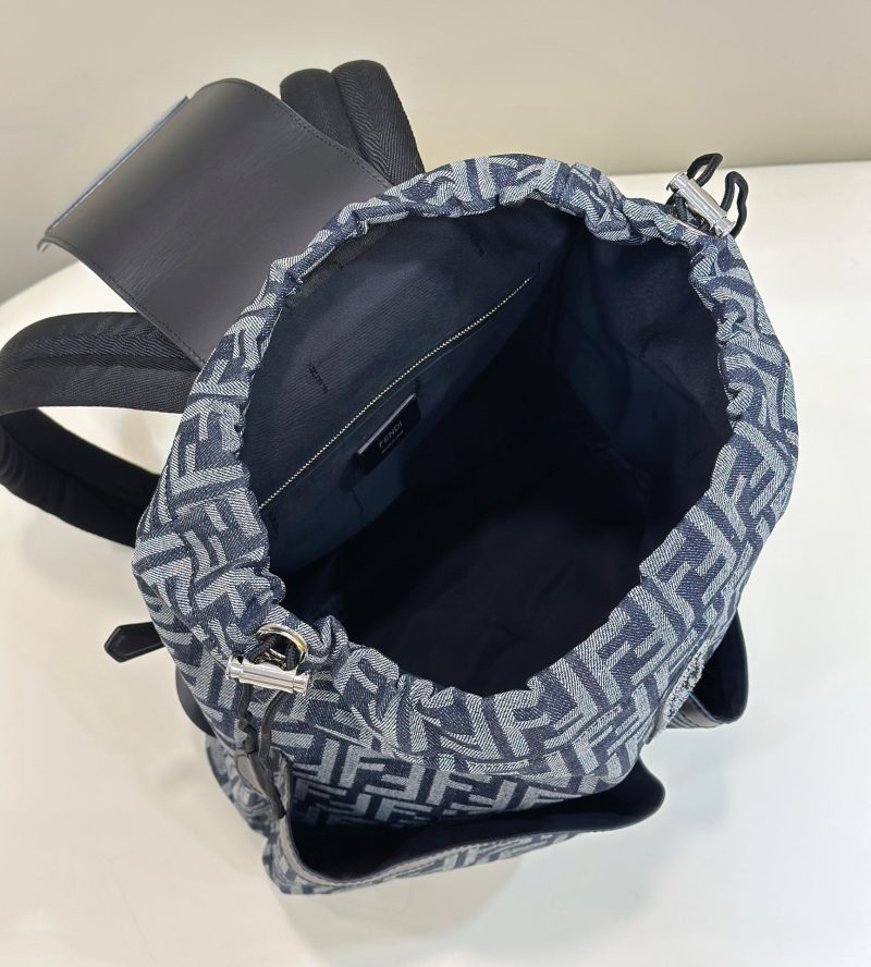 FendiI STRIKE 41 MEDIUM FF MIDNIGHT BLUE JACQUARD FABRIC BACKPACK