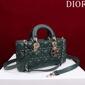 medium lady d-joy 26 dark green lambskin