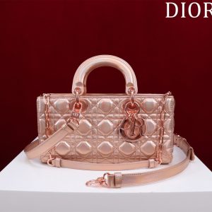 medium lady d-joy 26 rose metalic lambskin