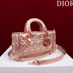 medium lady d-joy 26 rose metalic lambskin
