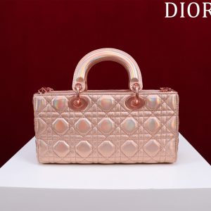 medium lady d-joy 26 rose metalic lambskin