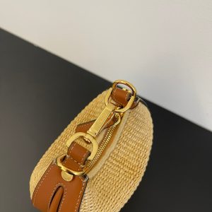 FendiIGRAPHY MINI 16 IN BEIGE STRAW AND BROWN CALFSKIN TRIM GOLD HARDWARE