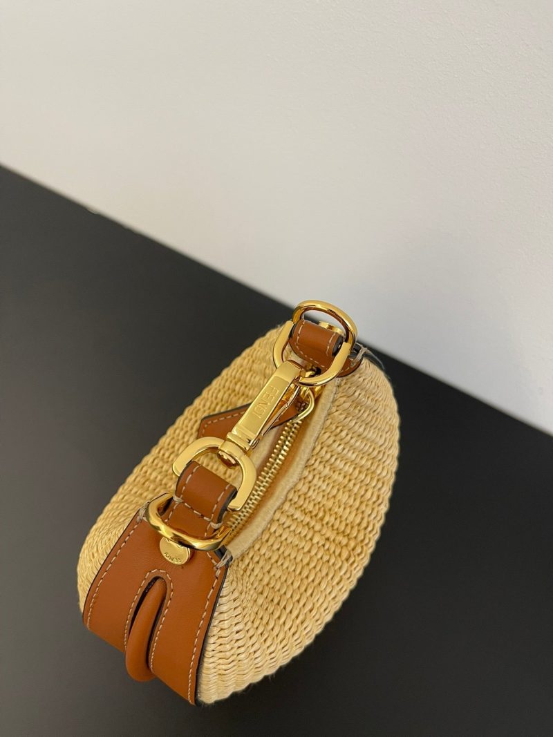 FendiIGRAPHY MINI 16 IN BEIGE STRAW AND BROWN CALFSKIN TRIM GOLD HARDWARE