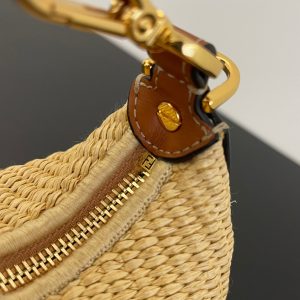 FendiIGRAPHY MINI 16 IN BEIGE STRAW AND BROWN CALFSKIN TRIM GOLD HARDWARE