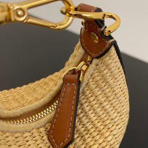 FendiIGRAPHY MINI 16 IN BEIGE STRAW AND BROWN CALFSKIN TRIM GOLD HARDWARE