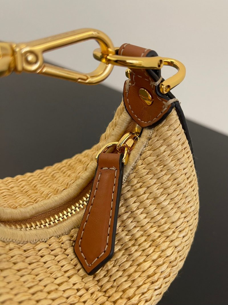 FendiIGRAPHY MINI 16 IN BEIGE STRAW AND BROWN CALFSKIN TRIM GOLD HARDWARE