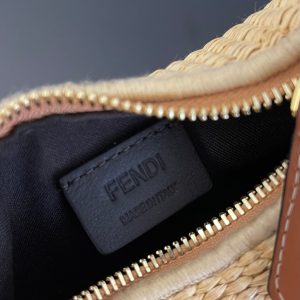 FendiIGRAPHY MINI 16 IN BEIGE STRAW AND BROWN CALFSKIN TRIM GOLD HARDWARE