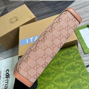 OPHIDIA GG 27 BAG IN LIGHT PINK CANVAS AND CALFKSKIN