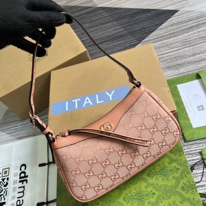 OPHIDIA GG SMALL 25 HANDBAG IN LIGHT PINK CANVAS AND CALFSKIN