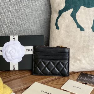 CC A84105 Coin Case Black Gold Metal Lamskin 240723