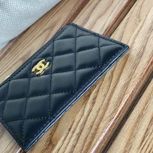 CC A84105 Coin Case Black Gold Metal Lamskin 240723