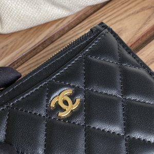 CC A84105 Coin Case Black Gold Metal Lamskin 240723