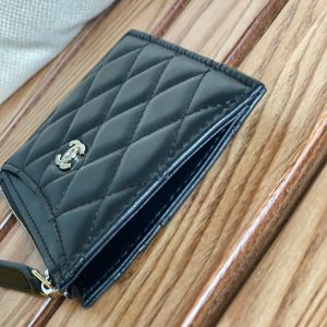 CC A84105 Coin Case Black Sliver Metal Lamskin 240725