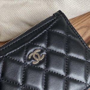 CC A84105 Coin Case Black Sliver Metal Lamskin 240725