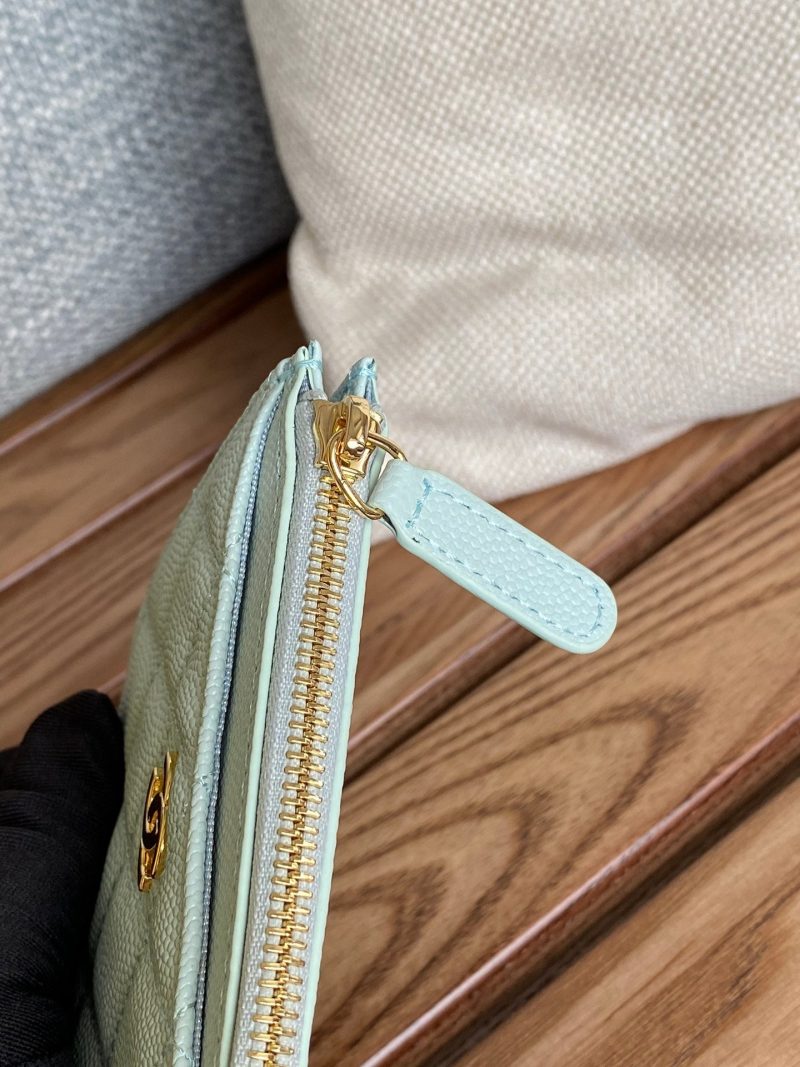 CC A84105 Coin Case Light Blue Gold Metal Caviar 240735